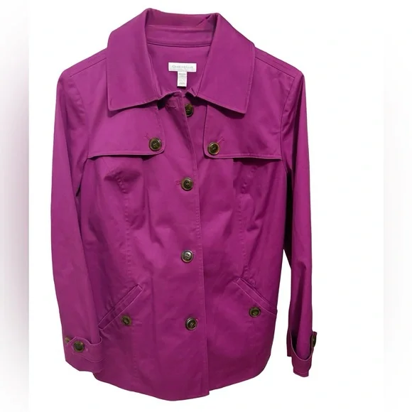 ⏰ Charter Club Vibrant Magenta Button-Front Trench Jacket - Picture 2 of 5